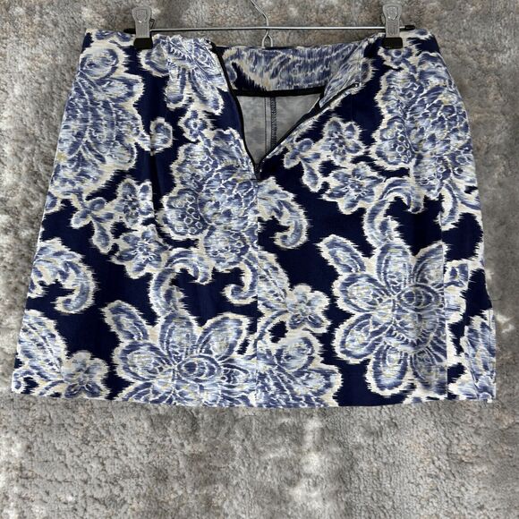 B Moss Size 10 Dark Floral Print Stretch A Line Mini Skirt Black Blue Zip Cotton - Picture 4 of 8